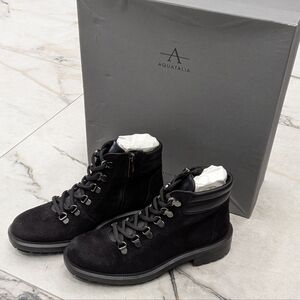 NEW $595 Aquatalia Women's Liviana Black Suede Lace Up Ankle Booties 5.5